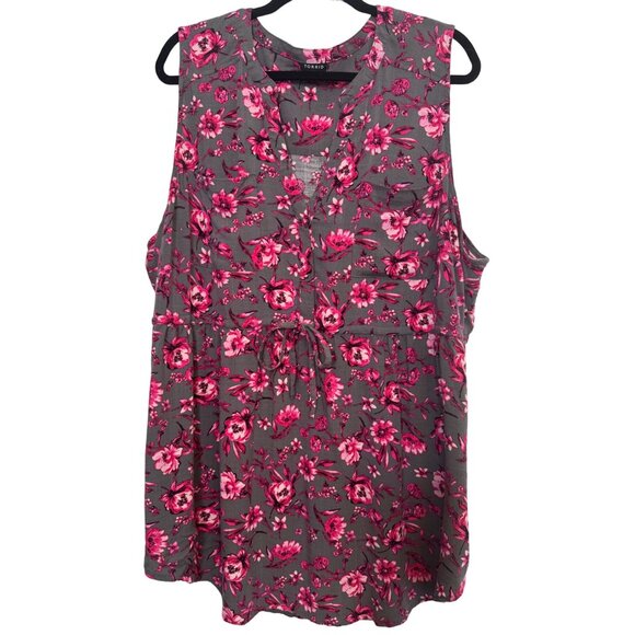 Torrid Plus Size 3X Floral Sleeveless Blouse Gray Pink - Picture 4 of 16